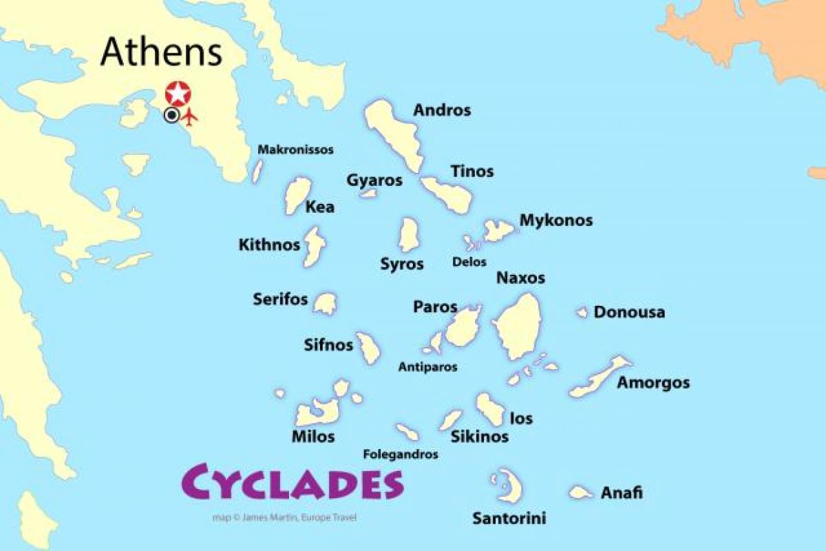 greckie wyspy w pobliżu Aten mapie