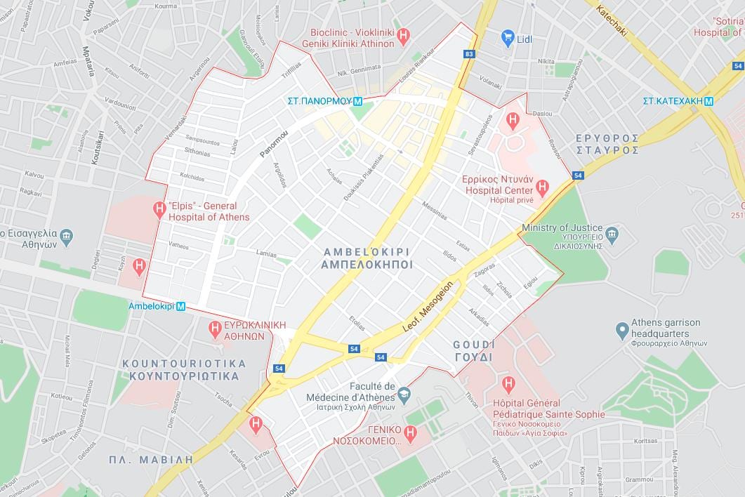 mapa амбелокипи, Ateny