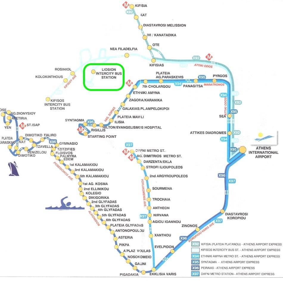 mapa лиосион dworzec autobusowy Ateny 