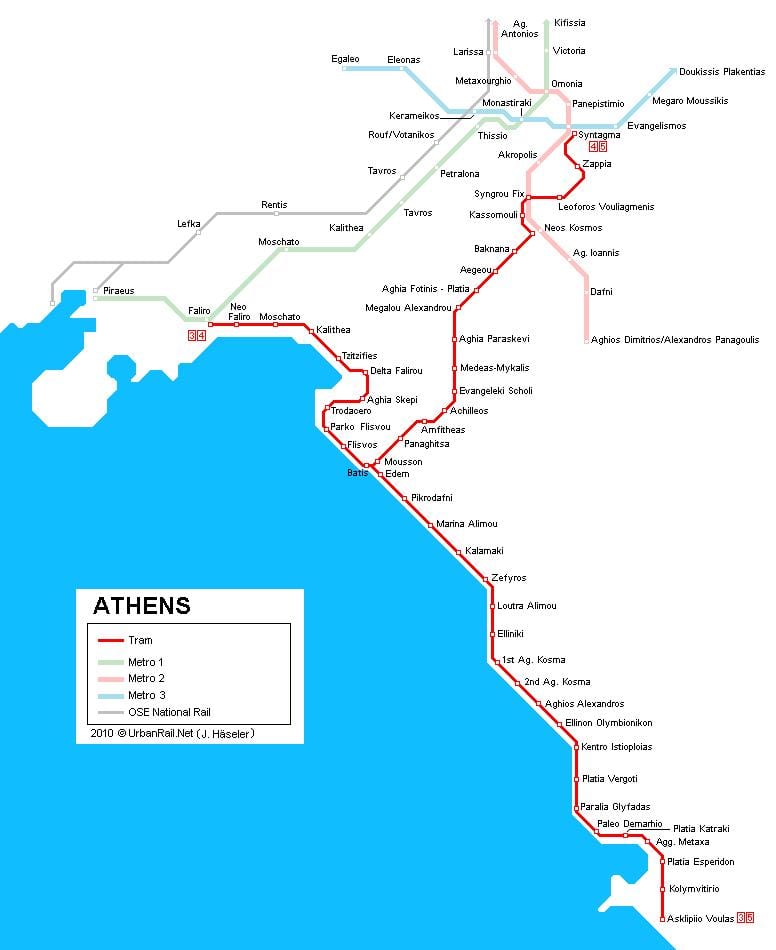 tramwaj mapie Ateny, Grecja