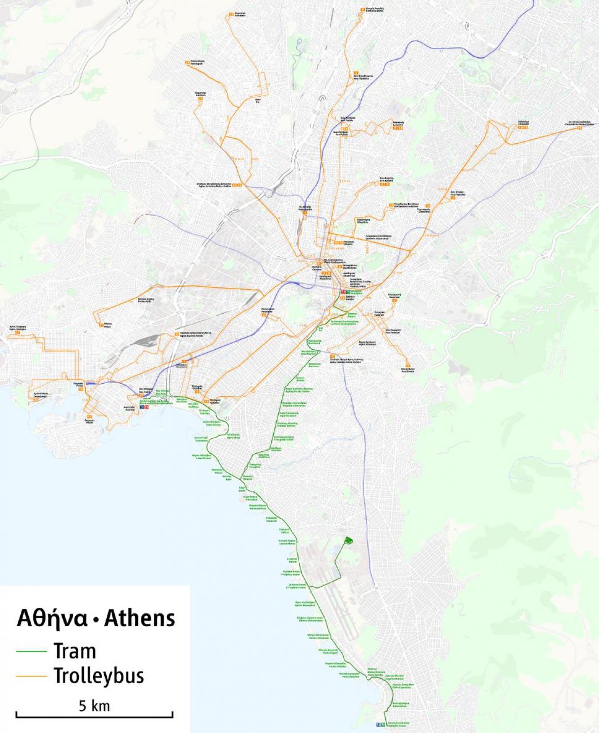 Ateny trolejbus trasę na mapie