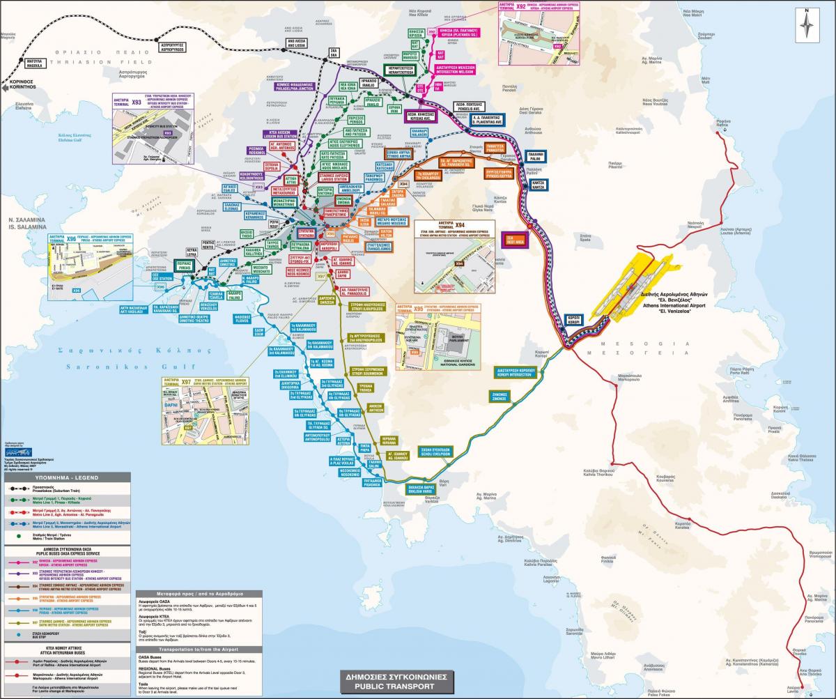 Ateny x96 mapa linii autobusowych