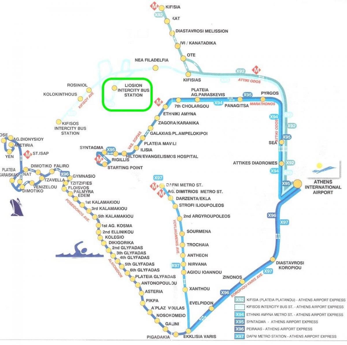 mapa лиосион dworzec autobusowy Ateny 